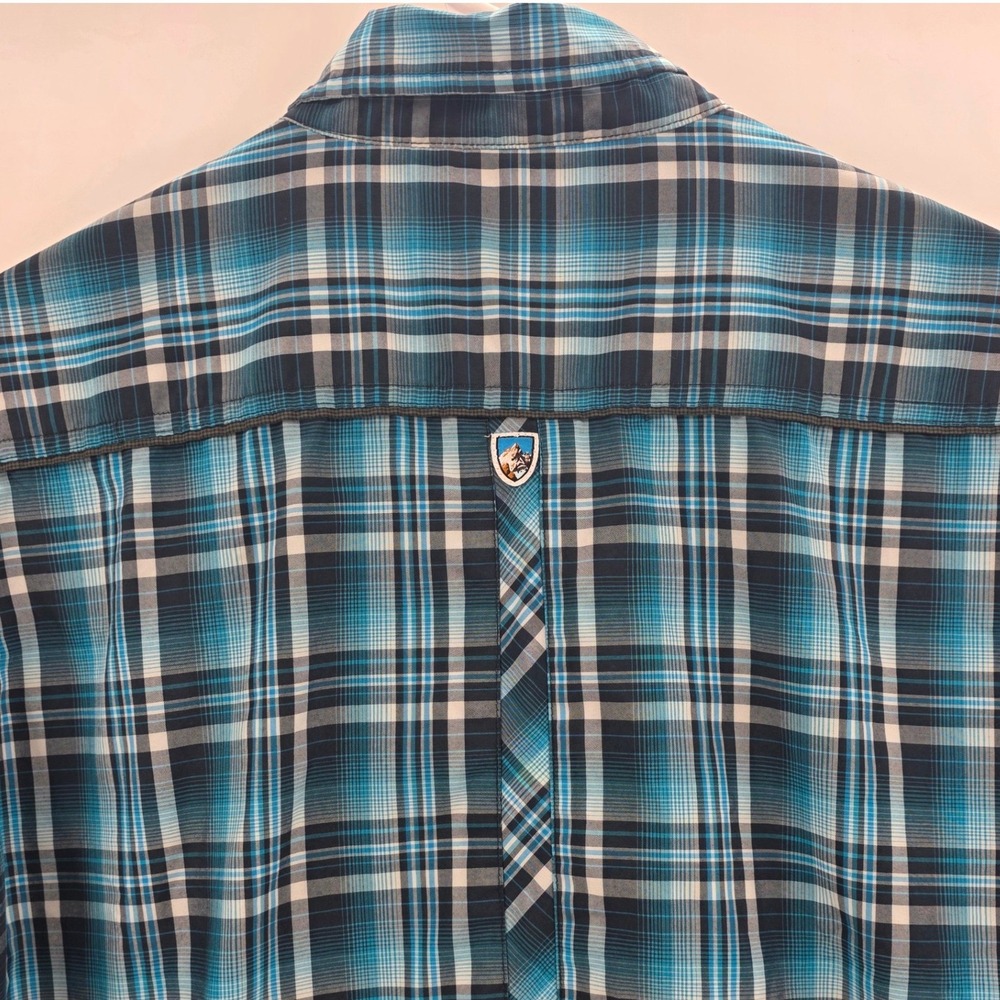 KUHL PEARL SNAP SHIRT MENS SMALL BLUE PLAID ELUXUR PERFORMANCE SHORT SLEEVE HIKE - Picture 8 of 14